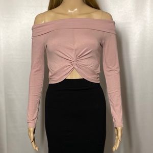 Mauve, off-shoulder crop top with gathered detail